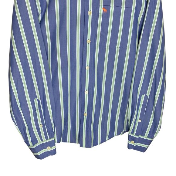 Vtg Abercrombie & Fitch Y2K Shirt Mens S Blue Button Down Green Striped Muscle - Picture 5 of 12